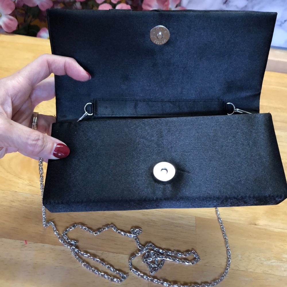Charming Charlies Black Pleated Clutch with Silver Chain
